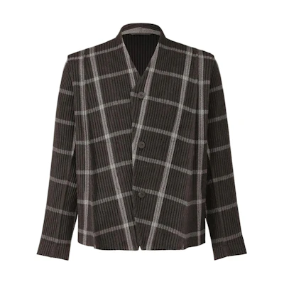 HOMME PLISSÉ ISSEY MIYAKE FW22 Plaid Tweed V-Neck Jacket Black HP28FD305-19