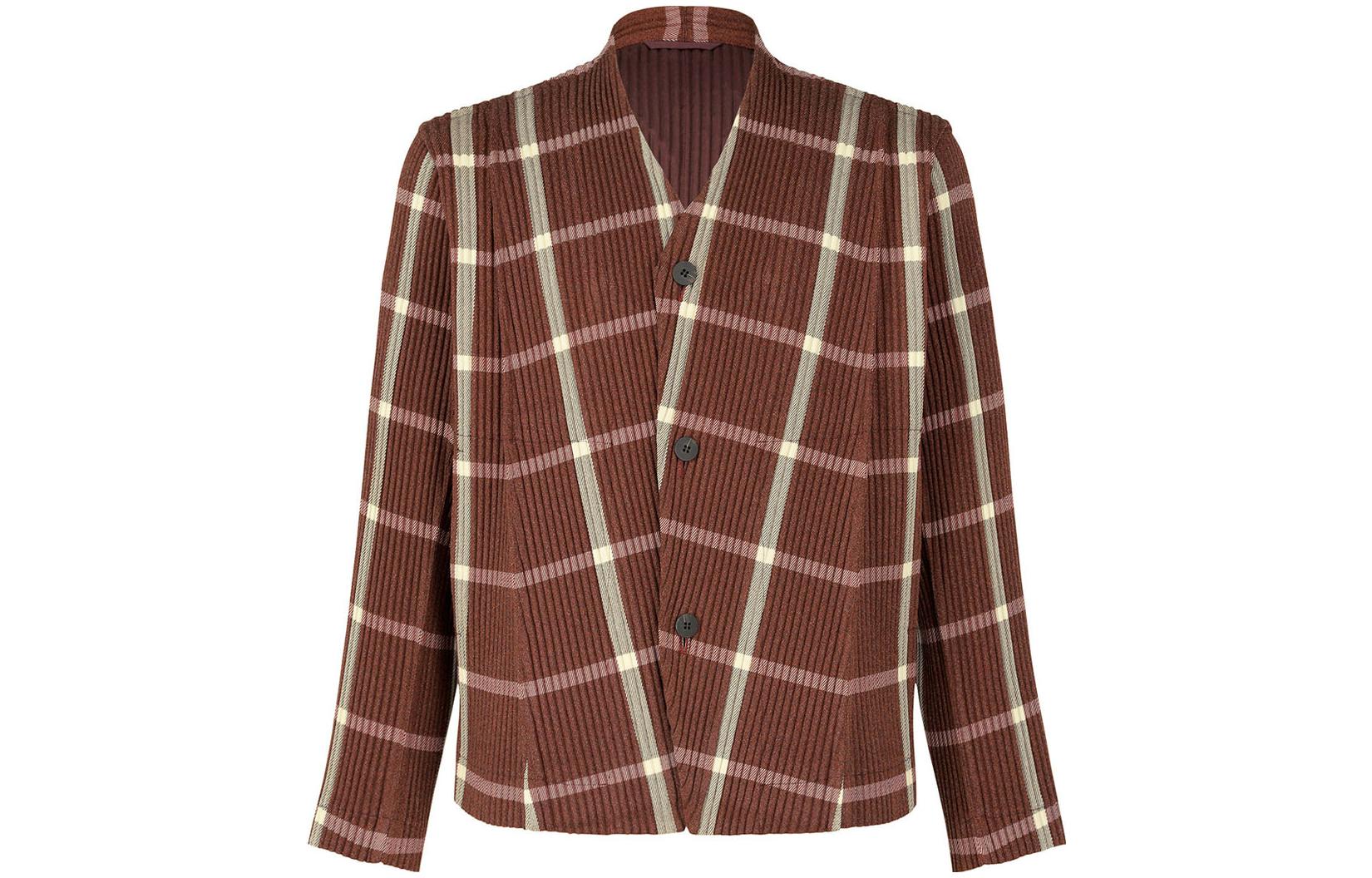HOMME PLISSÉ ISSEY MIYAKE FW22 Plaid Tweed V-Neck Jacket HP28FD305-29