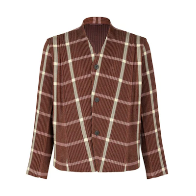 HOMME PLISSÉ ISSEY MIYAKE FW22 Plaid Tweed V-Neck Jacket HP28FD305-29
