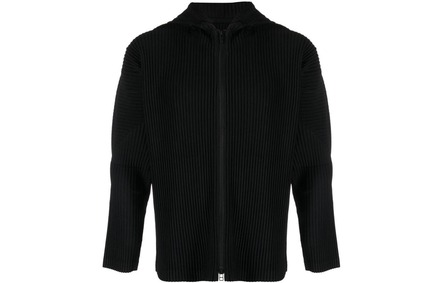 HOMME PLISSÉ ISSEY MIYAKE FW22 Pleated Hoodie Jacket Black Long Sleeve HP28JL10615