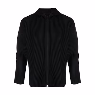 HOMME PLISSÉ ISSEY MIYAKE FW22 Pleated Hoodie Jacket Black Long Sleeve HP28JL10615