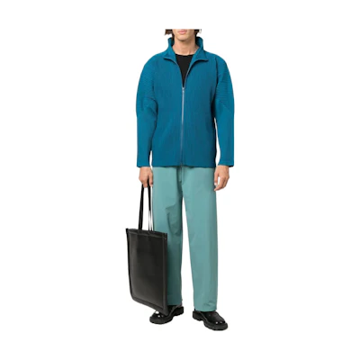 HOMME PLISSÉ ISSEY MIYAKE FW22 Pleated Zip High Neck Jacket Blue Menswear HP26JL144