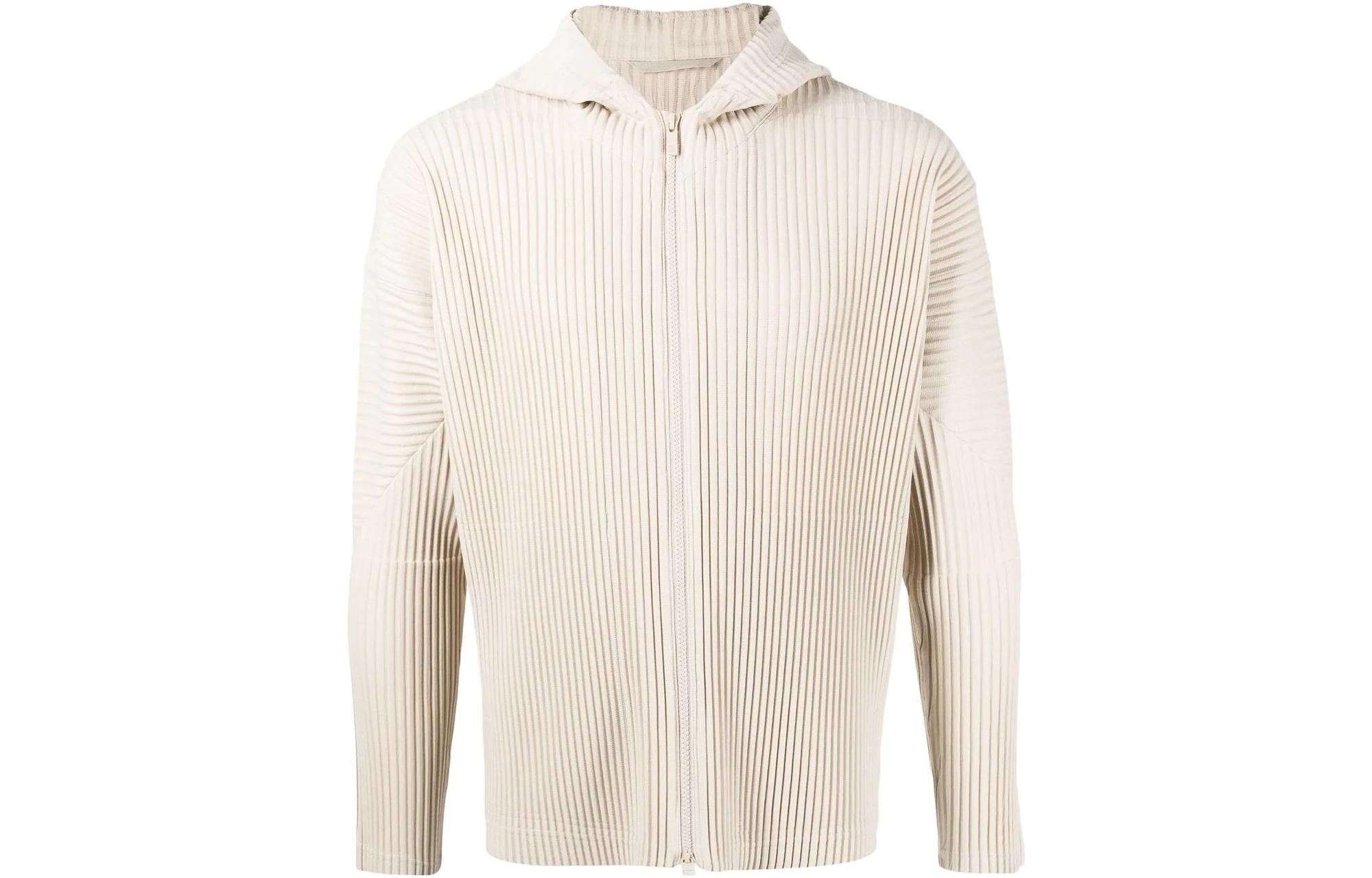 HOMME PLISSÉ ISSEY MIYAKE FW22 Pleated Zip Hoodie Jacket Beige Fashion HP26JL116-40