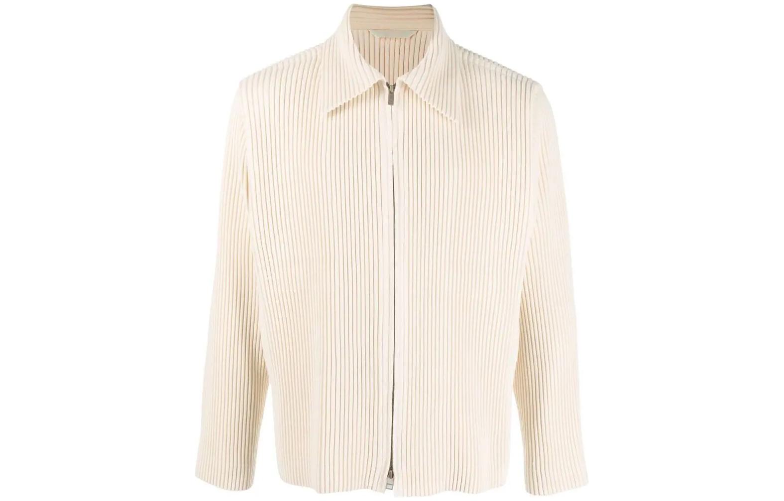 HOMME PLISSÉ ISSEY MIYAKE FW22 Pleated Zip Jacket Beige Long Sleeve Menswear HP18FC31403