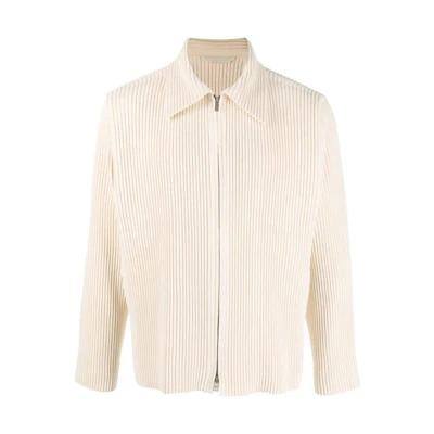 HOMME PLISSÉ ISSEY MIYAKE FW22 Pleated Zip Jacket Beige Long Sleeve Menswear HP18FC31403