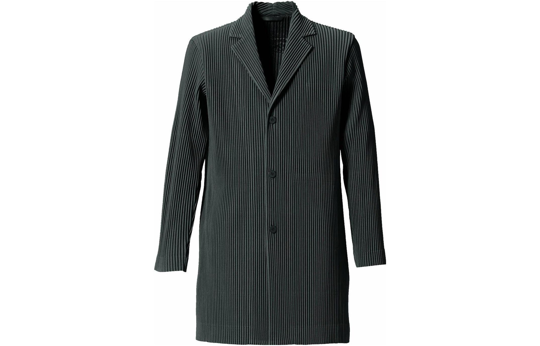 HOMME PLISSÉ ISSEY MIYAKE FW22 Solid Pleated Vertical Stripe Jacket for Men HP13JD151