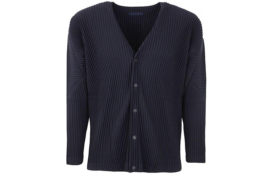 HOMME PLISSÉ ISSEY MIYAKE FW22 Solid V-Neck Button-Up Jacket Blue () HP28JL141BLU