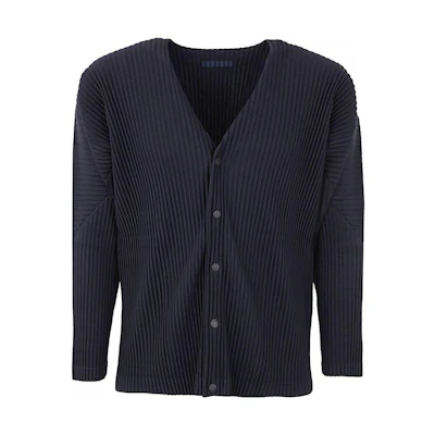 HOMME PLISSÉ ISSEY MIYAKE FW22 Solid V-Neck Button-Up Jacket Blue () HP28JL141BLU