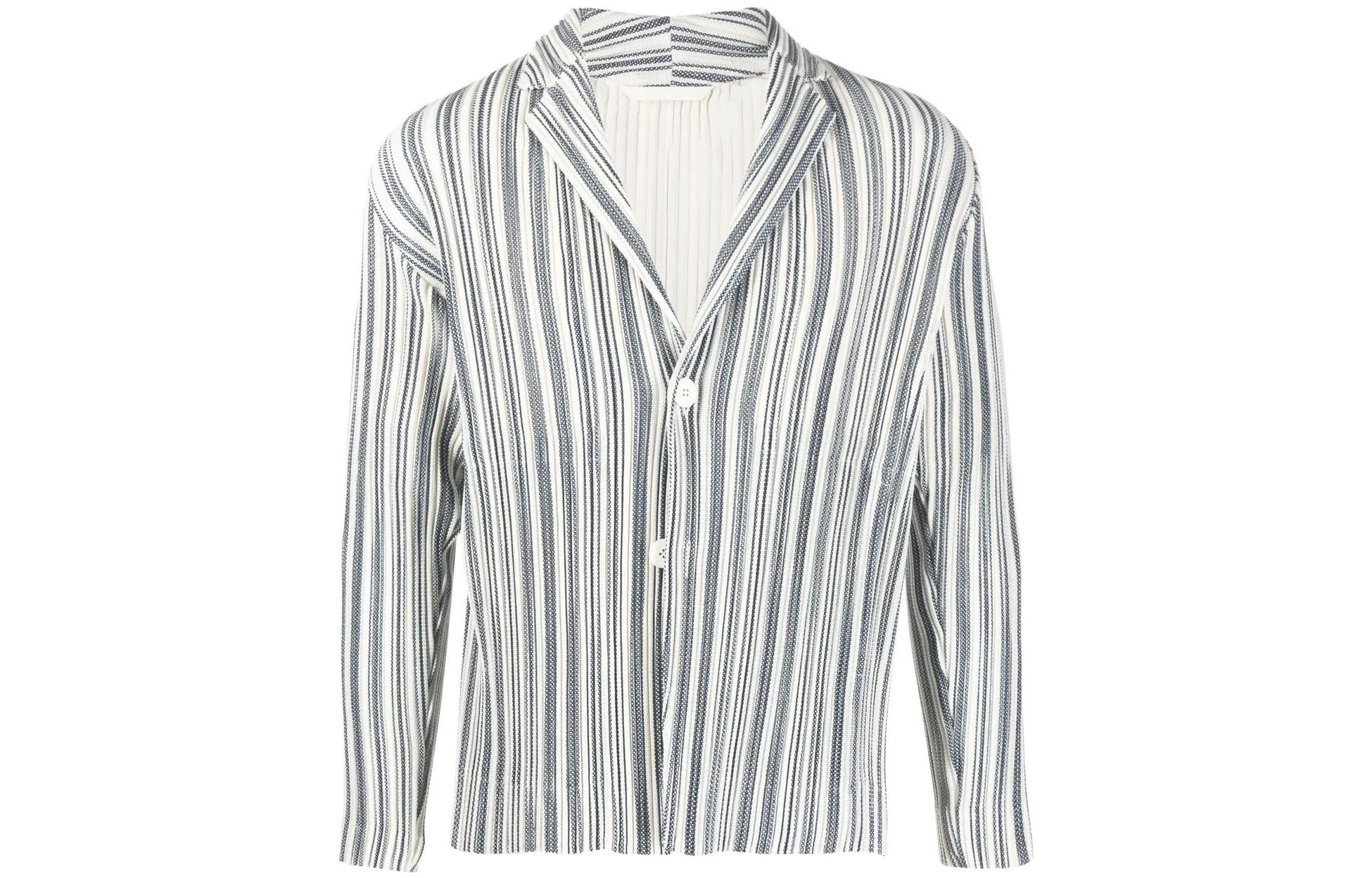HOMME PLISSÉ ISSEY MIYAKE FW22 Striped Casual Long Sleeve White Jacket HP26FD330