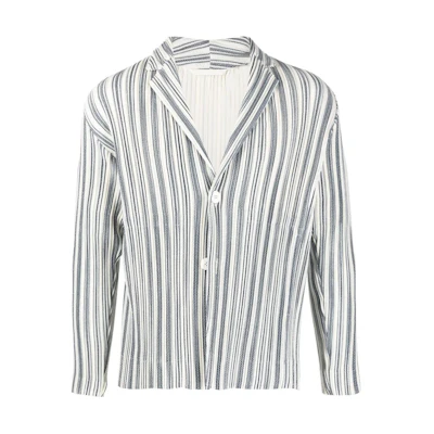 HOMME PLISSÉ ISSEY MIYAKE FW22 Striped Casual Long Sleeve White Jacket HP26FD330