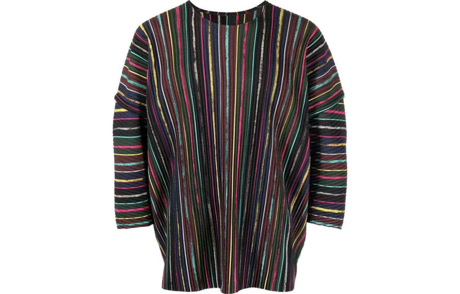 HOMME PLISSÉ ISSEY MIYAKE FW22 Striped Oversized Pleated Sweatshirt Multicolor HP28JK16699