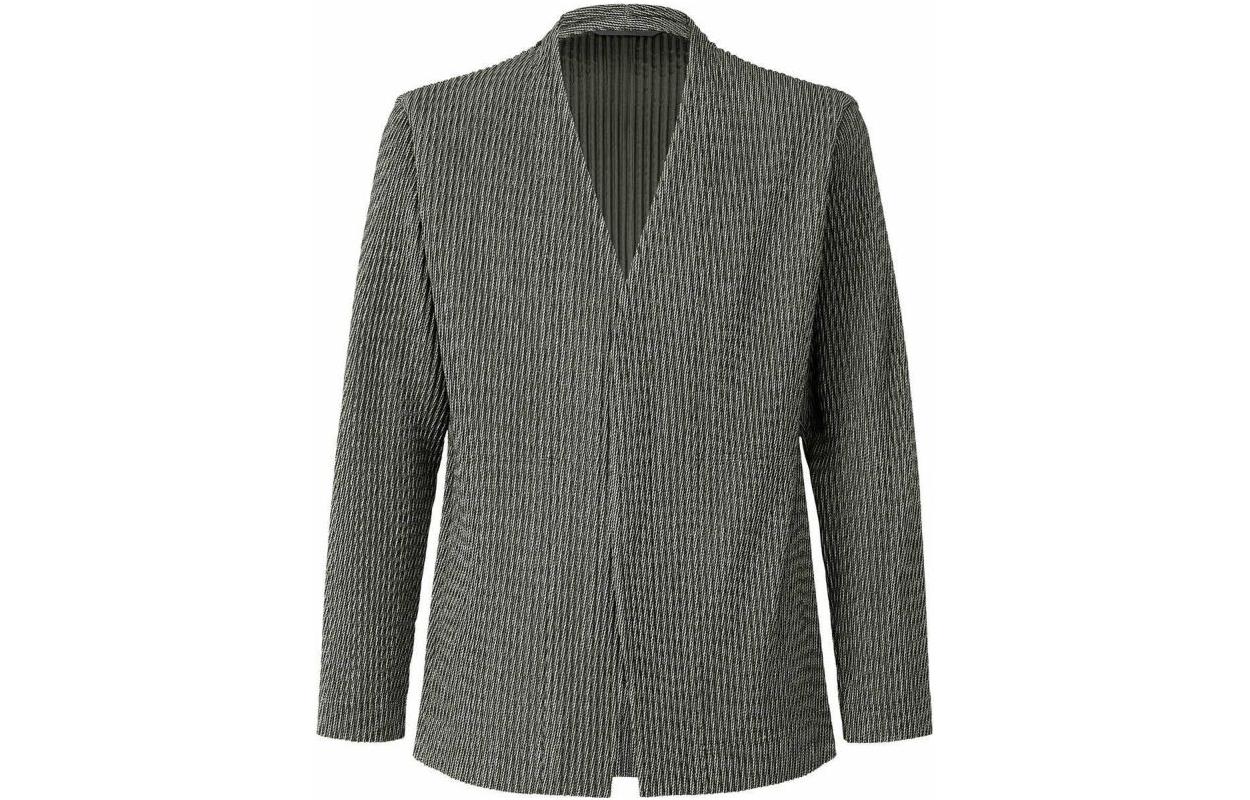 HOMME PLISSÉ ISSEY MIYAKE FW22 Striped V-Neck Jacket Black () HP23JD160-15