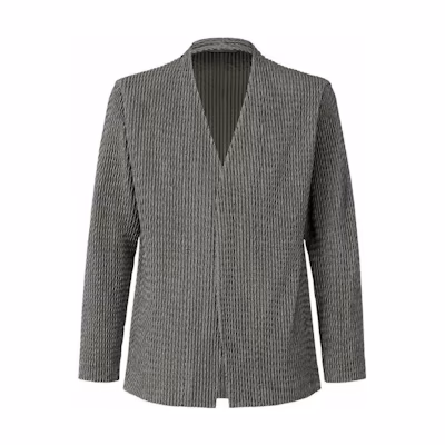 HOMME PLISSÉ ISSEY MIYAKE FW22 Striped V-Neck Jacket Black () HP23JD160-15
