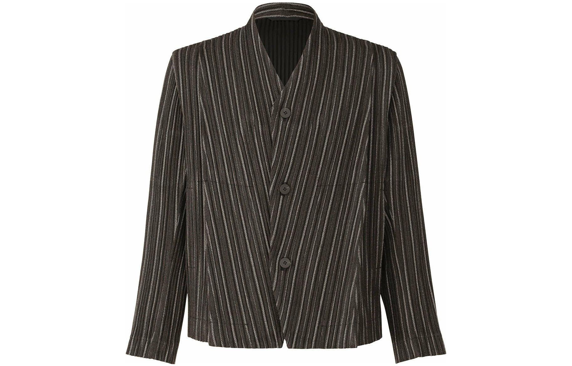 HOMME PLISSÉ ISSEY MIYAKE FW22 Striped V-Neck Single-Breasted Jacket Black Men HP23FD305-18