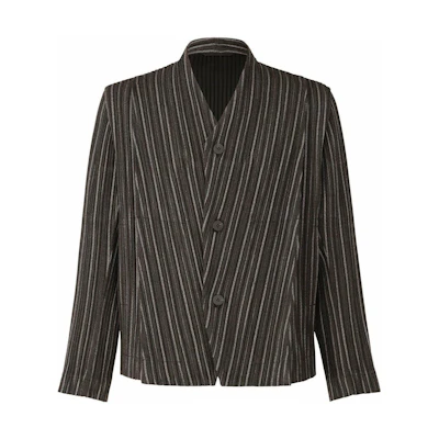 HOMME PLISSÉ ISSEY MIYAKE FW22 Striped V-Neck Single-Breasted Jacket Black Men HP23FD305-18