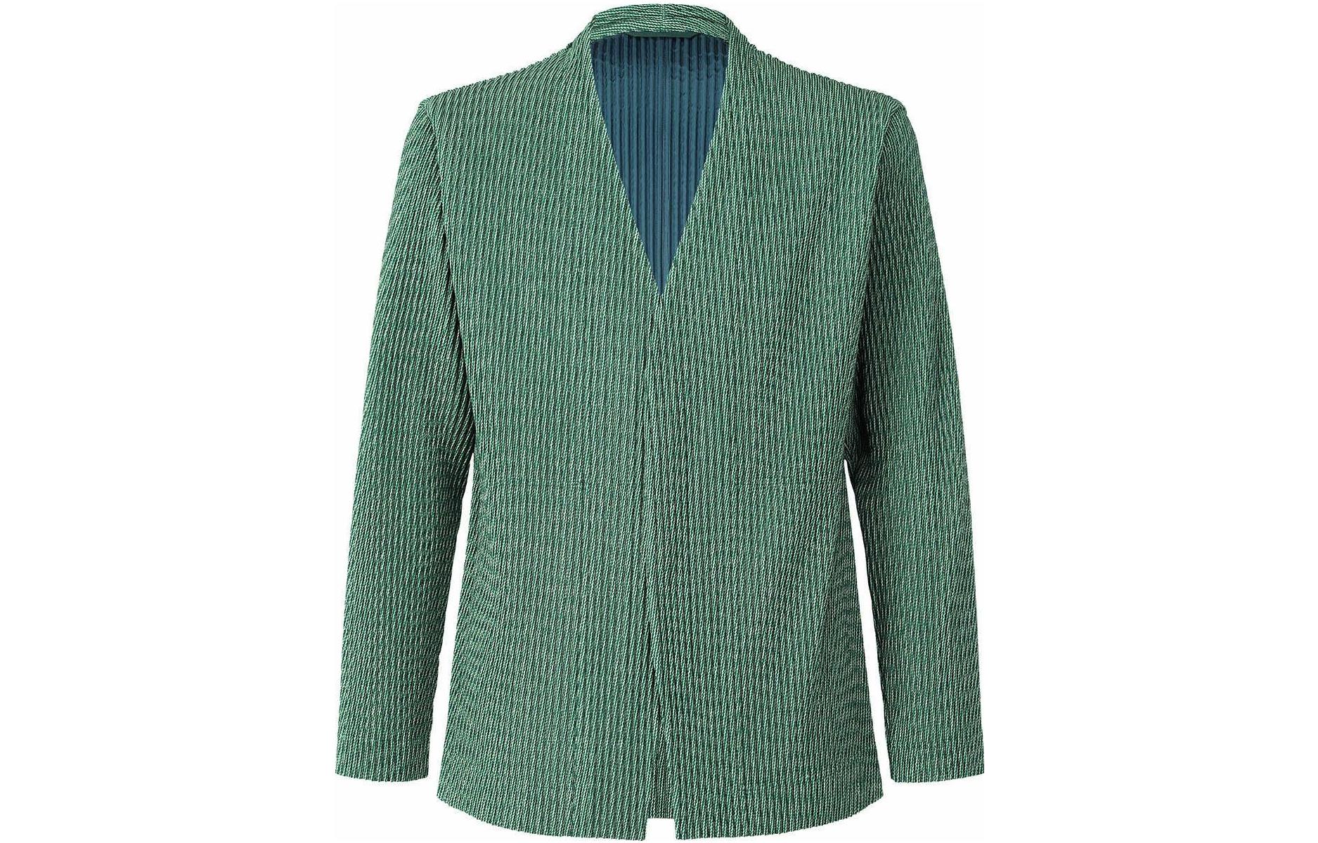 HOMME PLISSÉ ISSEY MIYAKE FW22 Striped V-Neck Solid Jacket Green HP23JD160-62