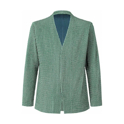 HOMME PLISSÉ ISSEY MIYAKE FW22 Striped V-Neck Solid Jacket Green HP23JD160-62