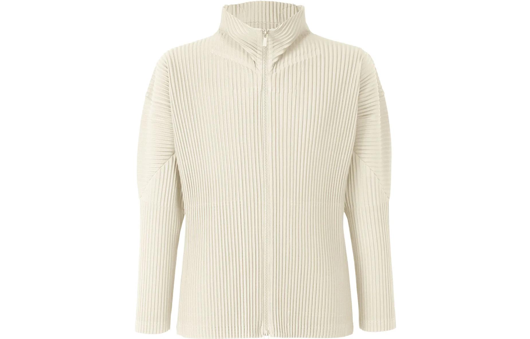 HOMME PLISSÉ ISSEY MIYAKE FW22 White Pleated Zip Jacket for Men HP28JL190-03
