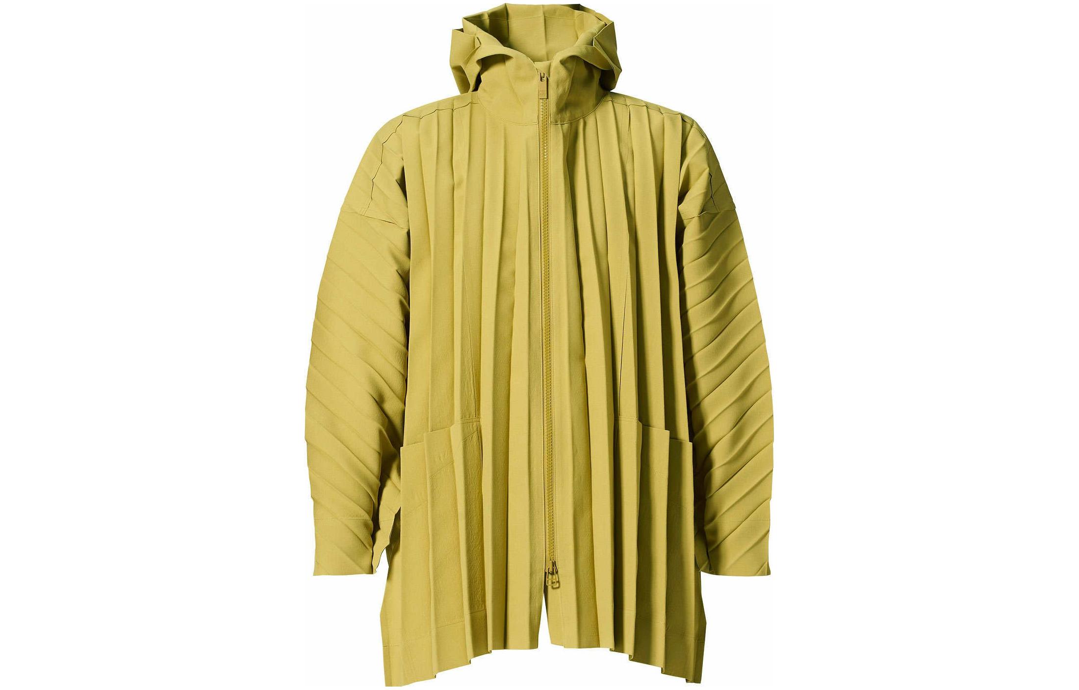 HOMME PLISSÉ ISSEY MIYAKE FW22 Yellow Hooded Pleated Long Jacket for Men HP21FA311-52
