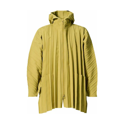 HOMME PLISSÉ ISSEY MIYAKE FW22 Yellow Hooded Pleated Long Jacket for Men HP21FA311-52