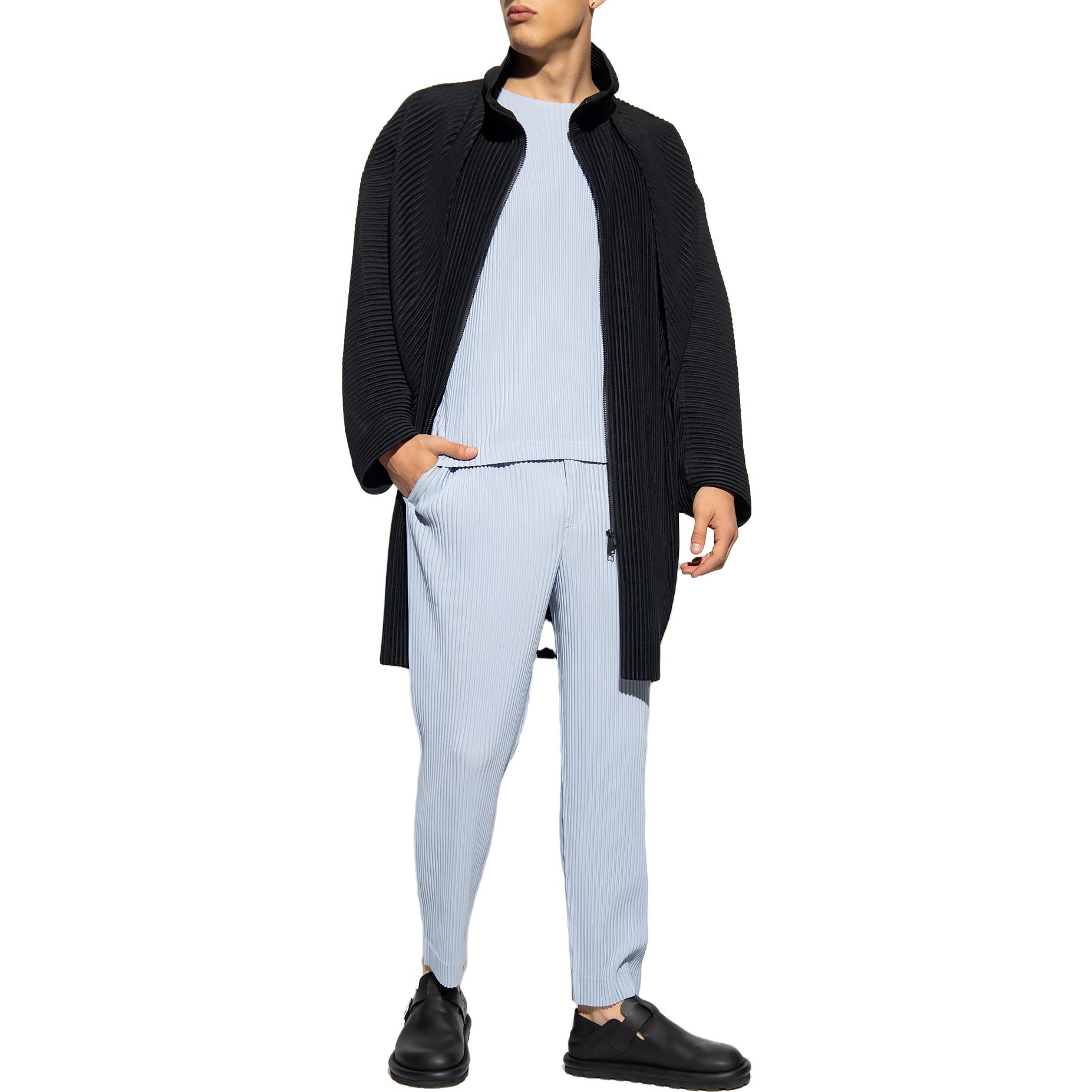 Lookbook Homme Plissé Issey Miyake FW23 藍色圓領長袖毛衣休閒男裝 HP33-JK112-70