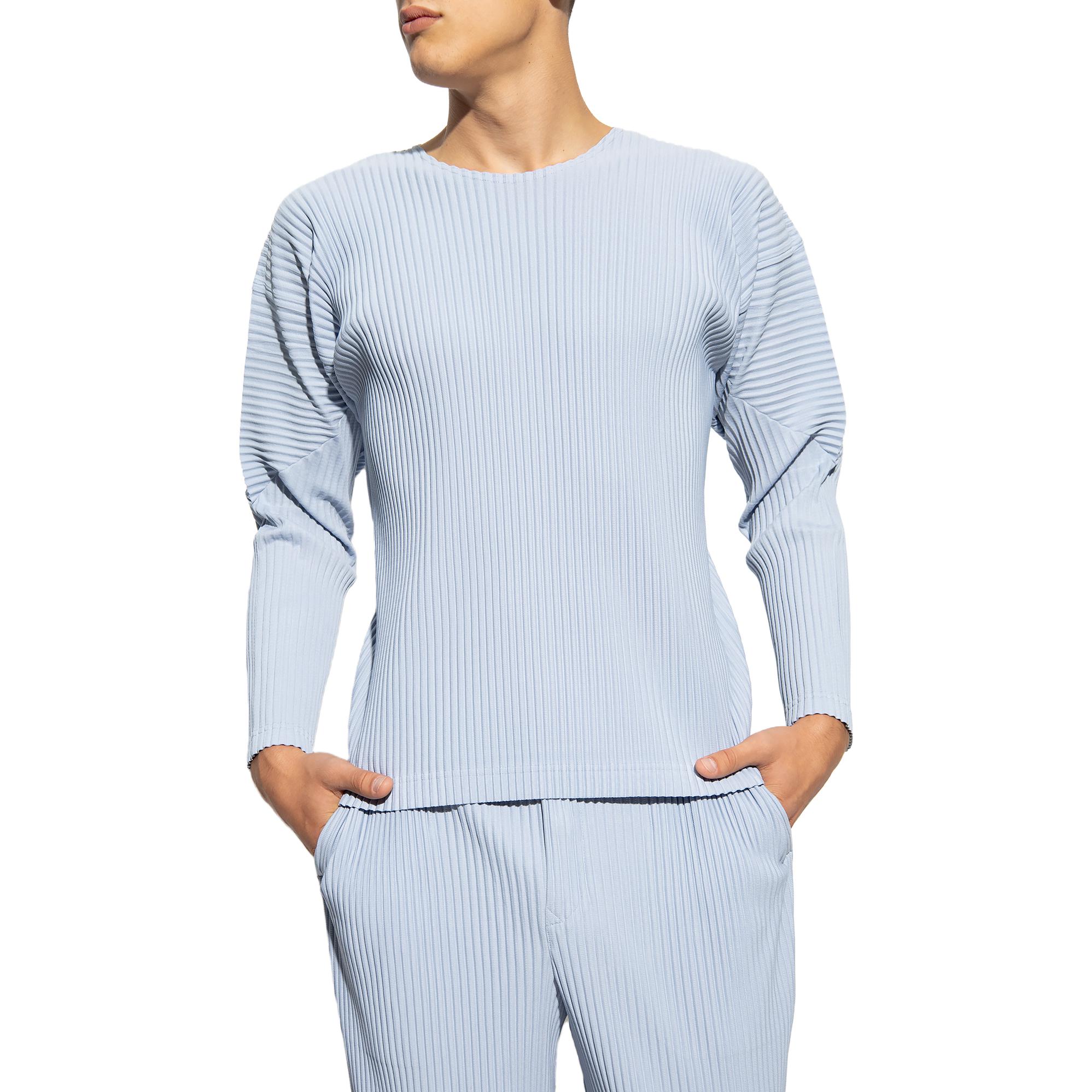 Shop Homme Plissé Issey Miyake FW23 藍色圓領長袖毛衣休閒男裝 HP33-JK112-70