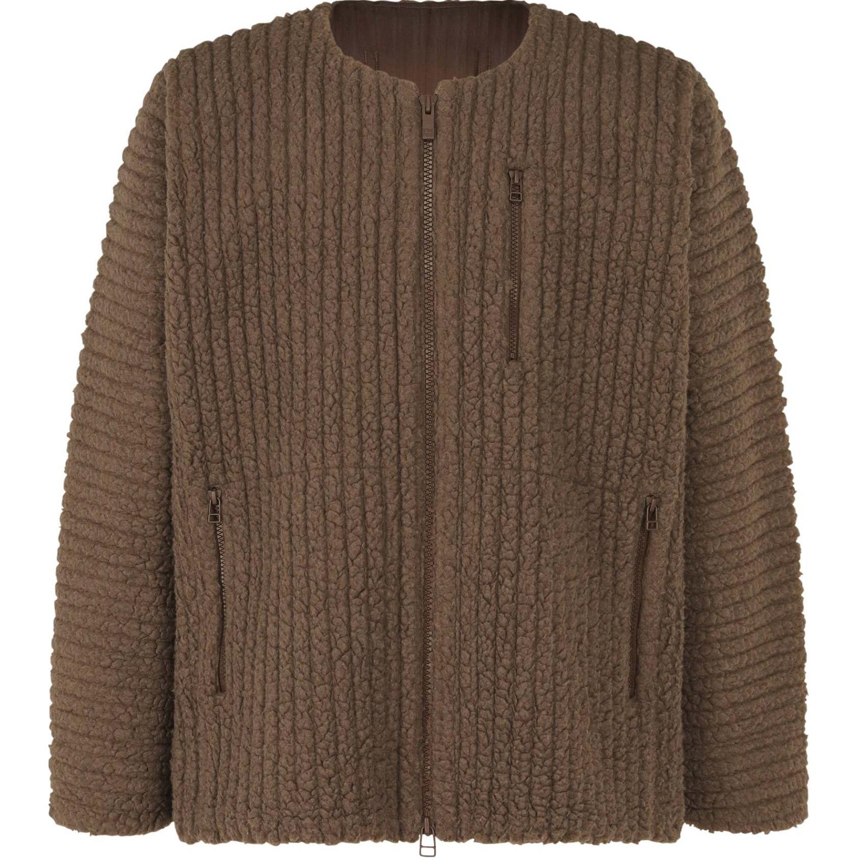 HOMME PLISSÉ ISSEY MIYAKE FW24 Brown Pleated Fleece Crewneck Jacket Mens HP48JC281-44