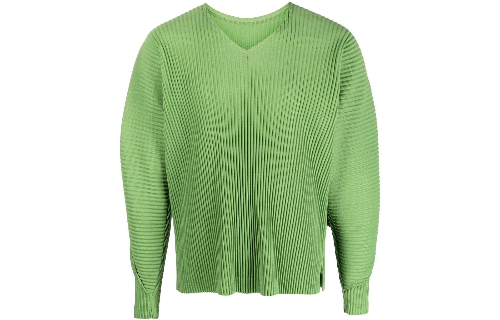 HOMME PLISSÉ ISSEY MIYAKE Green Ribbed V-Neck Knit Sweater HP36JK184-63