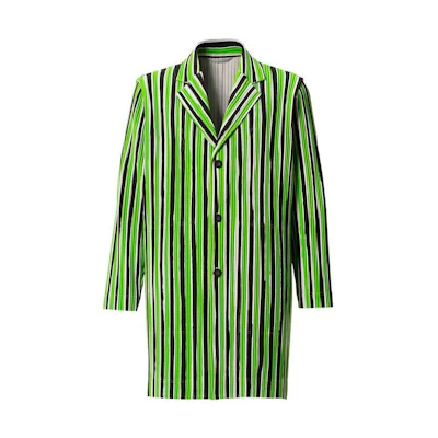 HOMME PLISSÉ ISSEY MIYAKE Green Striped Tailored Long Jacket for Men HP11JD203-62