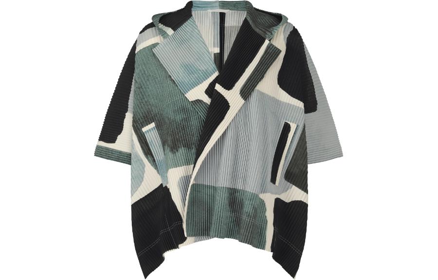HOMME PLISSÉ ISSEY MIYAKE Landscape Patchwork Collared Short Sleeve Jacket Multicolor HP41JL359-12