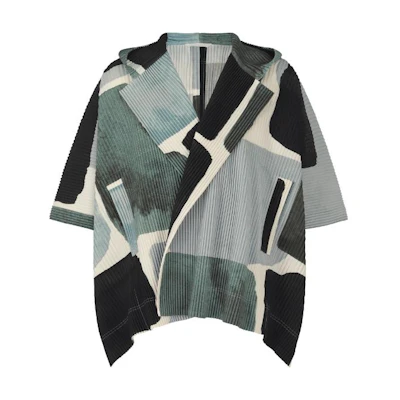 HOMME PLISSÉ ISSEY MIYAKE Landscape Patchwork Collared Short Sleeve Jacket Multicolor HP41JL359-12
