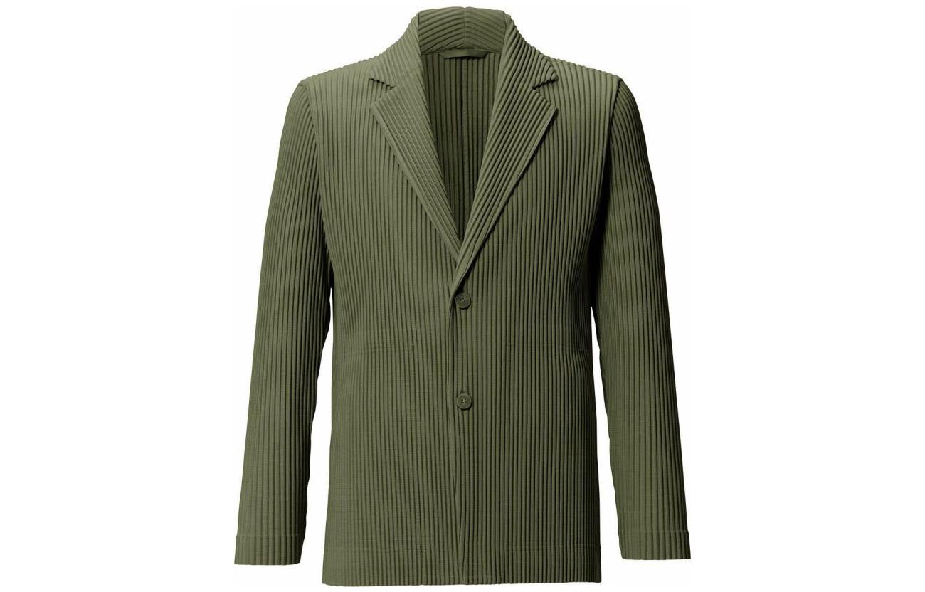 HOMME PLISSÉ ISSEY MIYAKE Moss Green Ribbed Single-Breasted Jacket Menswear HP21JD165-64