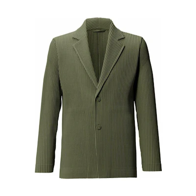HOMME PLISSÉ ISSEY MIYAKE Moss Green Ribbed Single-Breasted Jacket Menswear HP21JD165-64
