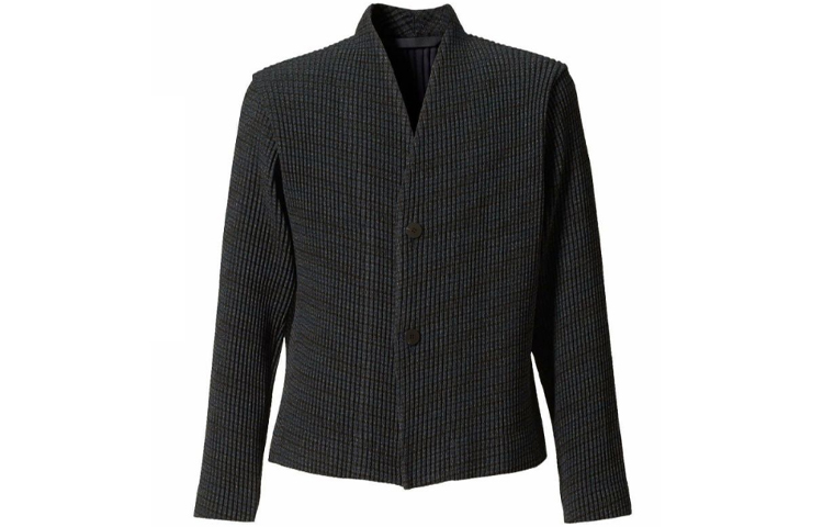 HOMME PLISSÉ ISSEY MIYAKE Navy Blue Tweed Pleated Check Long Sleeve Jacket HP13FD317-75