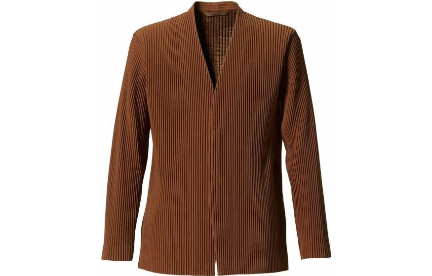 HOMME PLISSÉ ISSEY MIYAKE Plain V-Neck Jacket in Earth Brown HP13JD150-42