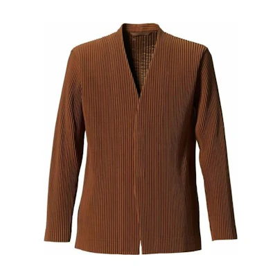 HOMME PLISSÉ ISSEY MIYAKE Plain V-Neck Jacket in Earth Brown HP13JD150-42