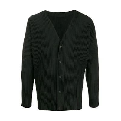 HOMME PLISSÉ ISSEY MIYAKE Pleated Ribbed Cardigan Jacket Black HP18JL141-15