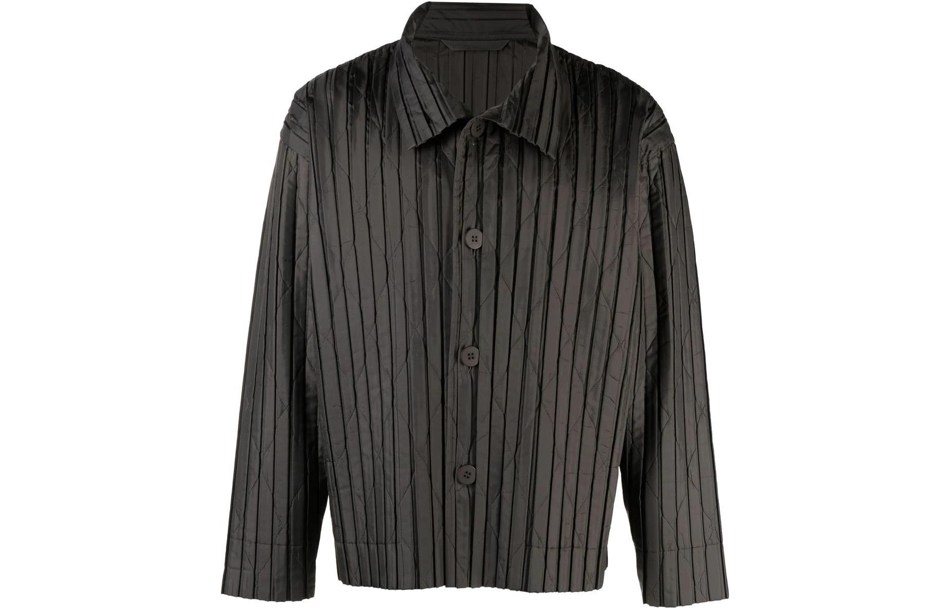HOMME PLISSÉ ISSEY MIYAKE Pleated Single-Breasted Jacket Men Dark Grey HP28FC318-65