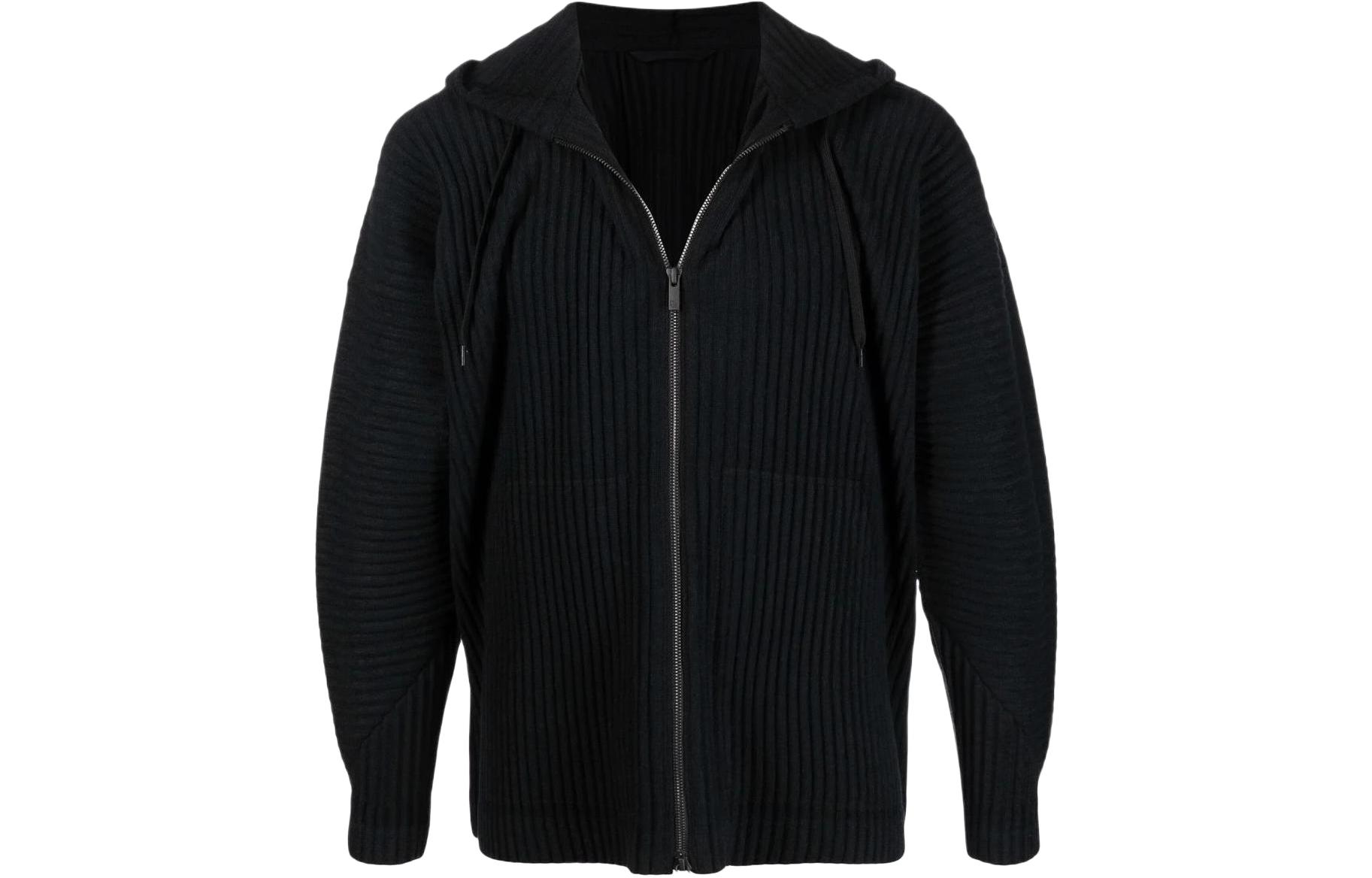 HOMME PLISSÉ ISSEY MIYAKE Pleated Striped Hooded Cardigan Jacket HP26JL15015