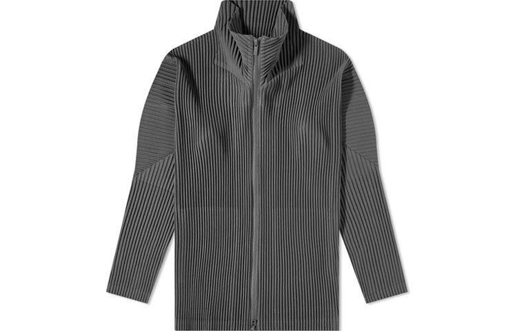 HOMME PLISSÉ ISSEY MIYAKE Pleated Waist Stand Collar Jacket Grey HP18JL601-13