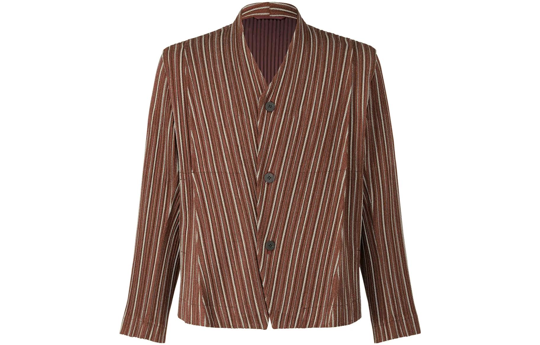 HOMME PLISSÉ ISSEY MIYAKE Red Herringbone Striped Pleated Blazer Jacket HP28FD305-28