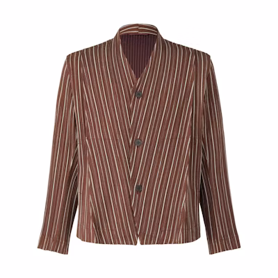 HOMME PLISSÉ ISSEY MIYAKE Red Herringbone Striped Pleated Blazer Jacket HP28FD305-28