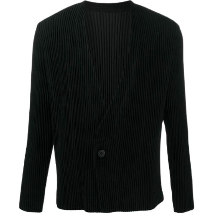 HOMME PLISSÉ ISSEY MIYAKE Ribbed V-Neck Logo Jacket Black HP08FD102-15