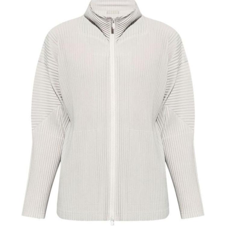 HOMME PLISSÉ ISSEY MIYAKE Ribbed Zip-Up Jacket Beige Menswear HP47JL440-11