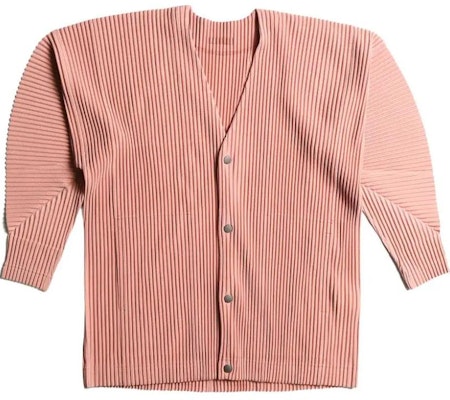 三宅一生 Homme Plissé 男装鲑鱼粉V领针织开襟衫. HP46JL111-23 Buy 三宅一生 Homme Plissé 男装鲑鱼粉V领针织开襟衫. HP46JL111-23