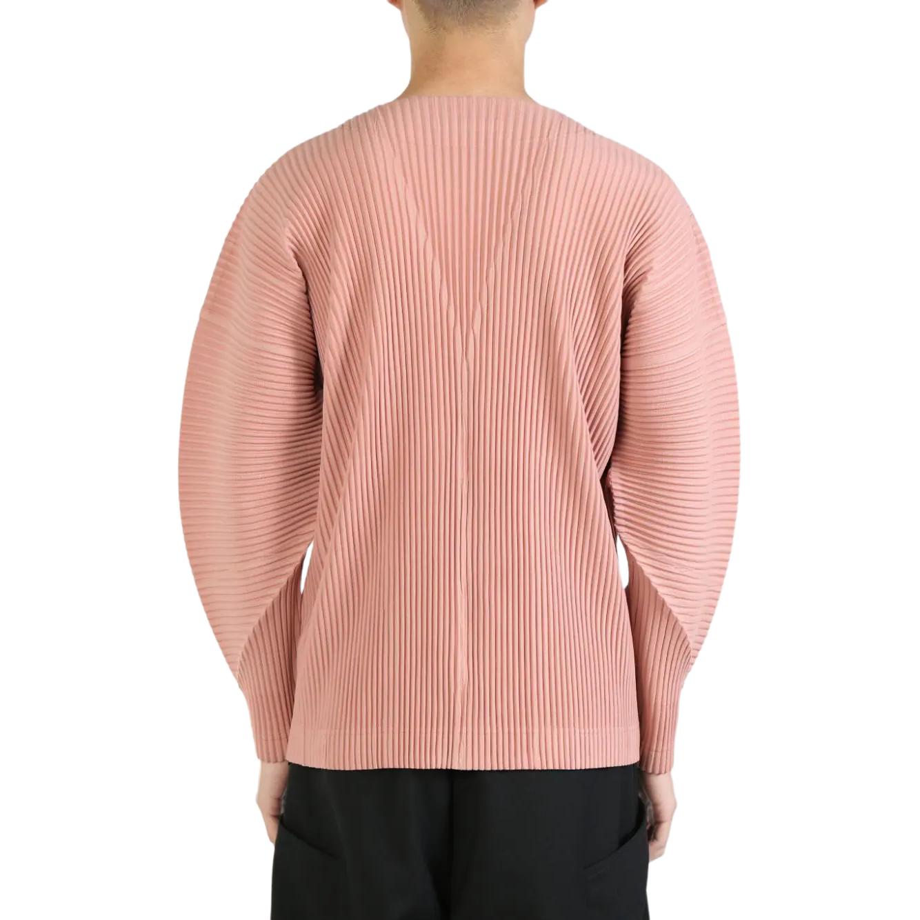 Lookbook 三宅一生 Homme Plissé 男装鲑鱼粉V领针织开襟衫. HP46JL111-23