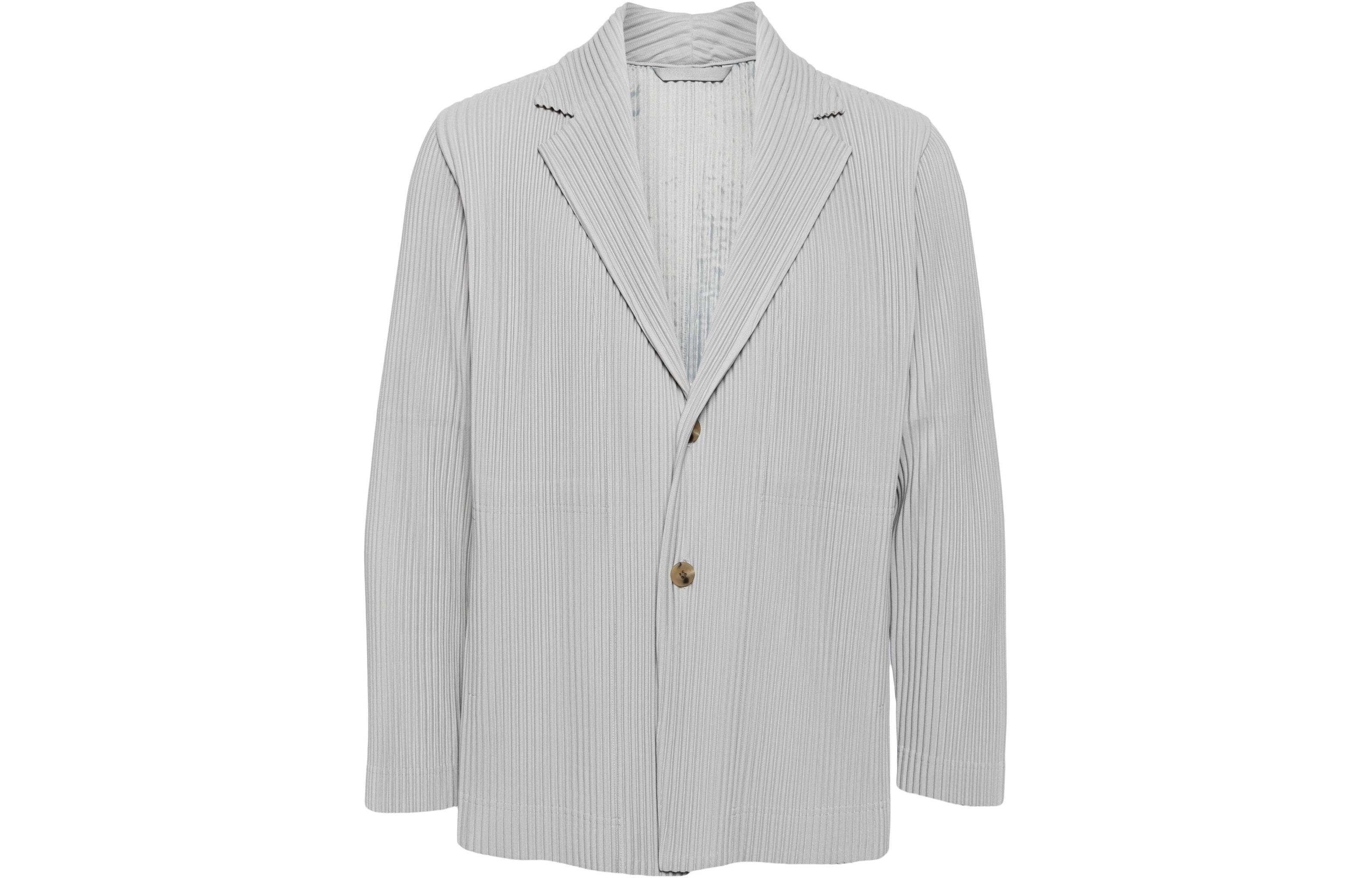 HOMME PLISSÉ ISSEY MIYAKE Solid Collar Button-Up Jacket Grey HP46JD401-11