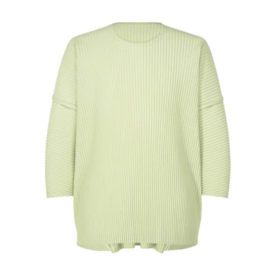 Homme Plissé Issey Miyake Solid Pleated 3/4 Sleeve T-Shirt Green Menswear HP46JK118-61