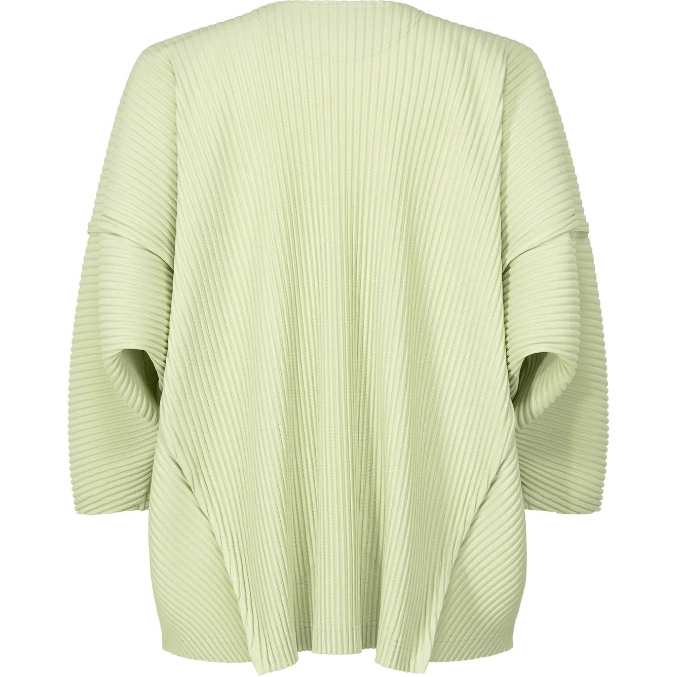 Lookbook Homme Plissé Issey Miyake 綠色3/4袖經典褶皺男士T恤 HP46JK118-61