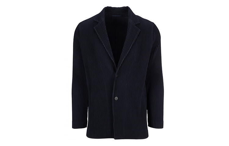 Homme Plissé Issey Miyake Solid Pleated Single-Breasted Blazer Navy Menswear HP55-JD201-75